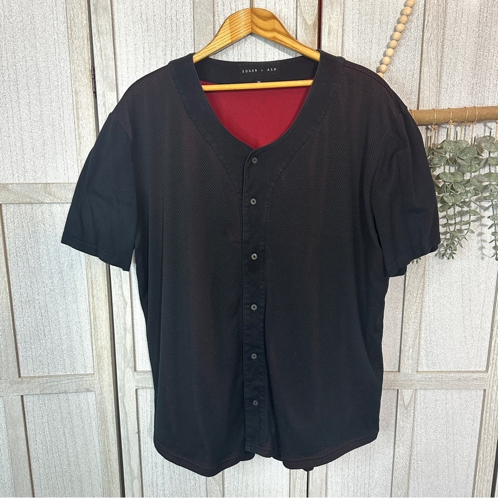 EDGAR +ASH Mens Button Front Baseball Style Black Casual T Shirt Breathable 2X